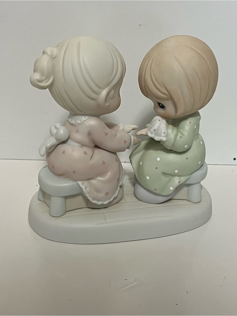 Porcelain Figurine of Two Girls in Pastel Pink and Green